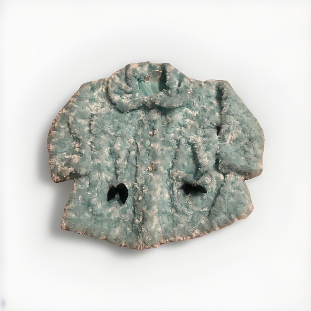 Little Lass Toddler Girls Blue Faux Fur Coat Size 2t‎